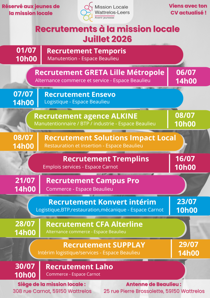 Recrutements juillet 2026